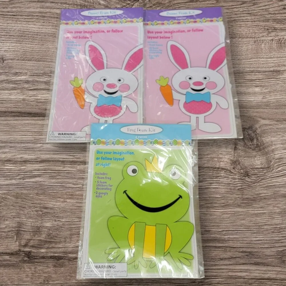 Easter Foam Craft Kit Lot of 3‎ Bunny Frog Age 3+ Kids Children Holiday Animal